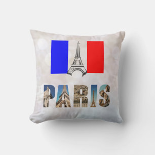 Paris Eiffel Torn Frankrike Fransk Flagga Travel P Kudde