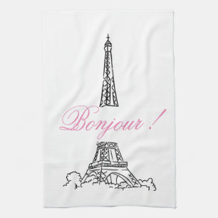 Paris Eiffel Torn Frankrike Rosa Decor Hand Towel Kökshandduk
