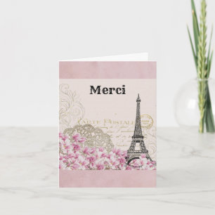Paris Eiffel Torn Frankrike Rosa Vintage Tack Anteckningskort