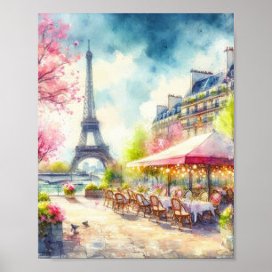 Paris Eiffel Torn Frankrike Watercolor Poster