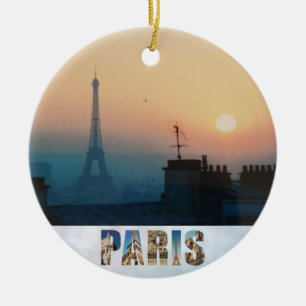 Paris Eiffel Torn Fransk City Sunset Travel Foto Julgransprydnad Keramik