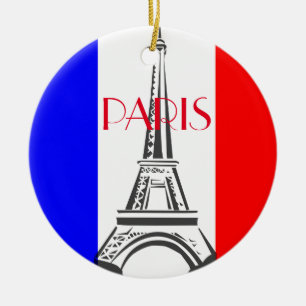 Paris Eiffel Torn Fransk Flagga Julgransprydnad Keramik