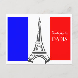 Paris Eiffel Torn Fransk Flagga Vykort