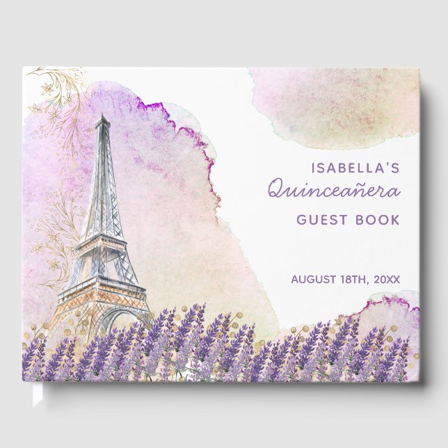 Paris Eiffel Torn Fransk Lavender Quinceanera Gästböcker (Framsida)