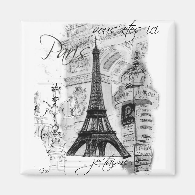 Paris Eiffel Torn Fransk Scene Collage Magnet (Framsidan)
