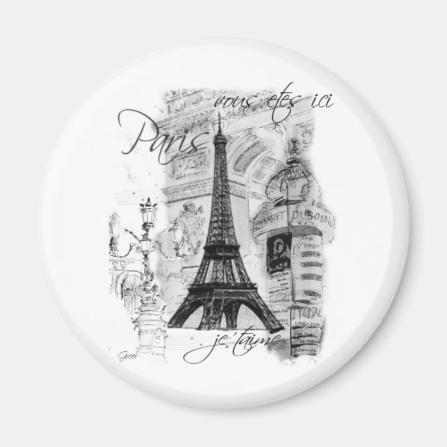 Paris Eiffel Torn Fransk Scene Collage Magnet (Framsidan)