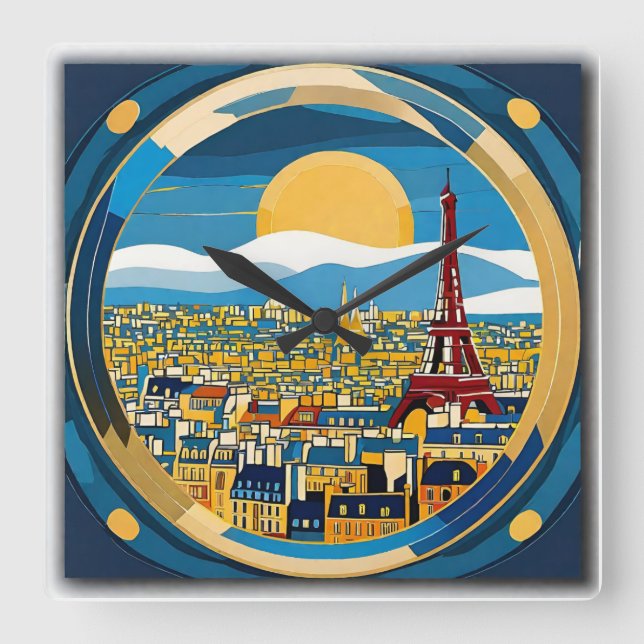 Paris Eiffel Torn Fyrkantig Klocka (Framsida)