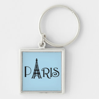 Paris Eiffel Torn Fyrkantig Silverfärgad Nyckelring