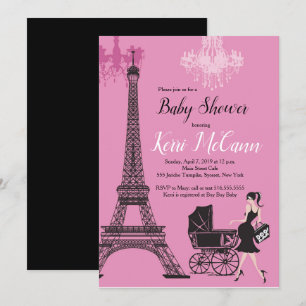 Paris Eiffel Torn Girls Rosa Baby Shower Inbjudningar