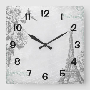 Paris Eiffel Torn Girly Fyrkantig Klocka