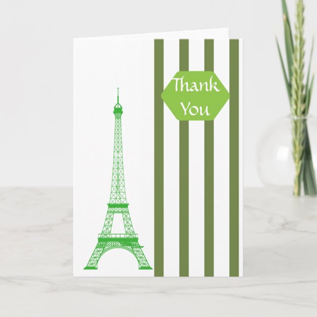 Paris Eiffel Torn Grönt Rand Tack Kort (Framsida)