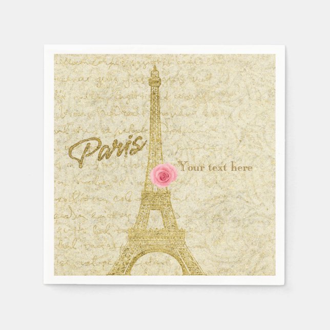 Paris Eiffel Torn Guld & Rosa Elegant Napkins Pappersservett (Framsidan)