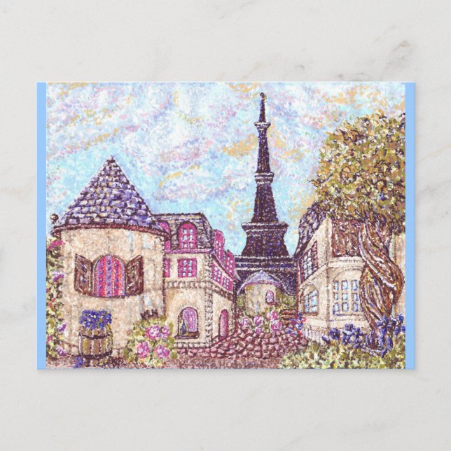 Paris, Eiffel Torn Inspired pointillism-vykort Vykort (Framsida)