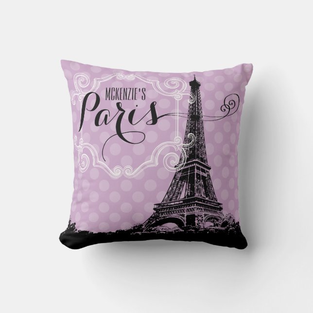 Paris Eiffel Torn Lavender Lila Monogrammed Kudde (Framsida)