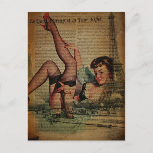 Paris Eiffel Torn lingerie retro mode onista Vykort