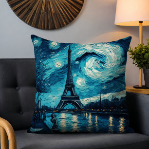 Paris Eiffel Torn målade Starry Nattblå Kudde