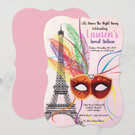 Paris Eiffel Torn Masquerauppad Sweet 16:e inbjuda Inbjudningar