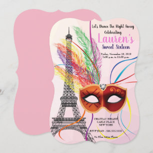 Paris Eiffel Torn Masquerauppad Sweet 16:e inbjuda Inbjudningar