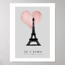 Paris Eiffel Torn med Ro Guld Heart Je T'aime Poster