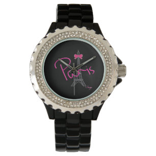 Paris Eiffel+torn med rosa båge Armbandsur
