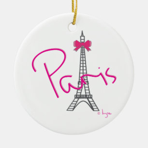 Paris Eiffel Torn med rosa båge Julgransprydnad Keramik