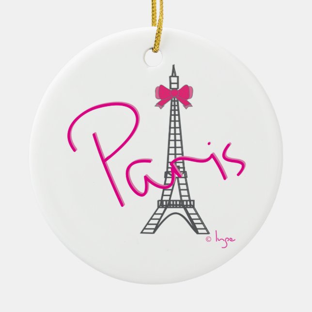 Paris Eiffel Torn med rosa båge Julgransprydnad Keramik (Framsidan)