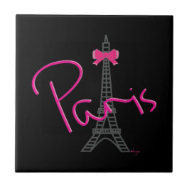 Paris Eiffel Torn med rosa båge Kakelplatta