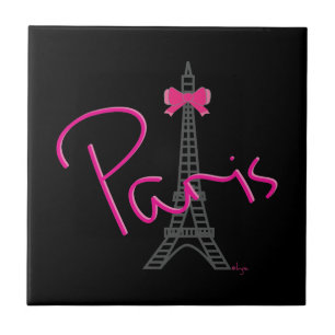 Paris Eiffel Torn med rosa bog Kakelplatta
