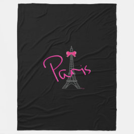 Paris, Eiffel Torn med rosa Bow Black Fleecefilt