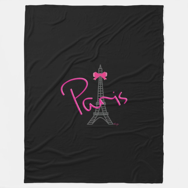 Paris, Eiffel Torn med rosa Bow Black Fleecefilt (Framsidan)