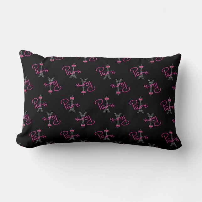 Paris, Eiffel Torn med rosa Bow Lumbarkudde (Framsida)