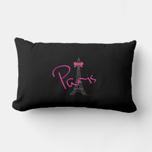 Paris, Eiffel Torn med rosa Bow Modern Black Lumbarkudde