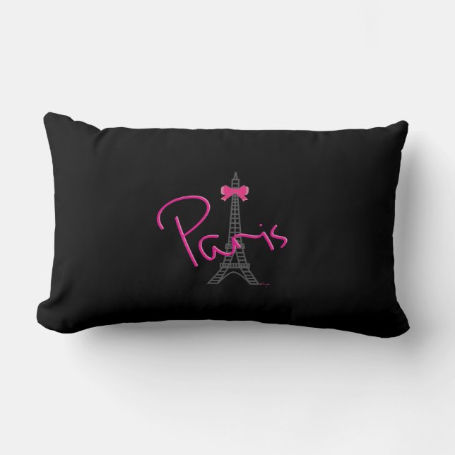 Paris, Eiffel Torn med rosa Bow Modern Black Lumbarkudde (Framsida)