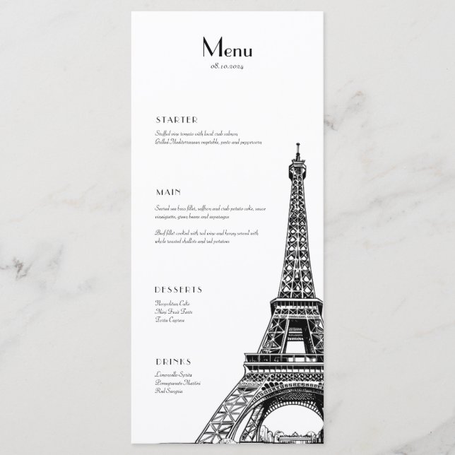 Paris Eiffel Torn Menu for Events Meny (Framsida)