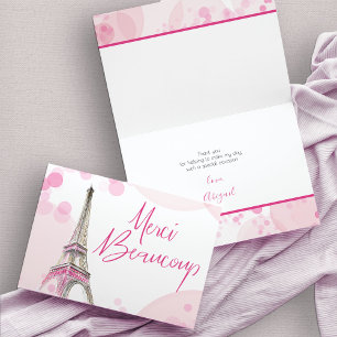 Paris Eiffel Torn Merci Beaucoup Rosa White Tack Kort