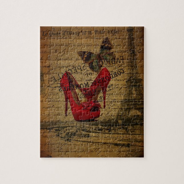 Paris eiffel torn mode onista red stilettos pussel (Vertikal)