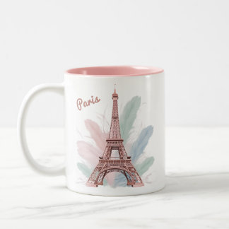Paris Eiffel Torn Mugg med Pastel Feathers