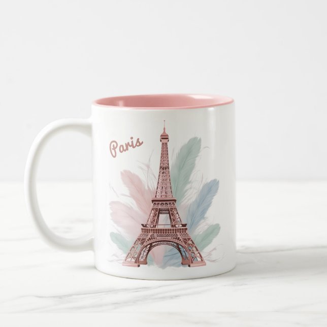 Paris Eiffel Torn Mugg med Pastel Feathers (Vänster)