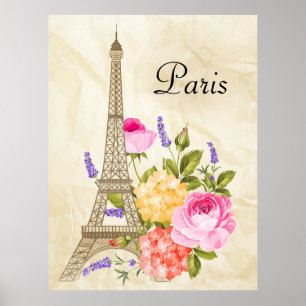 Paris Eiffel Torn och Flowers Poster