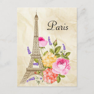 Paris Eiffel Torn och Flowers Vykort