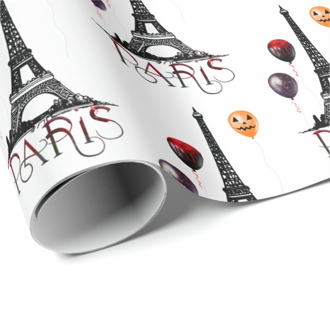 Paris, Eiffel Torn och Halloween Balloons Gothic Presentpapper (Rullad Hörn)