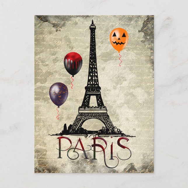 Paris, Eiffel Torn och Halloween Balloons Gothic Vykort (Framsida)