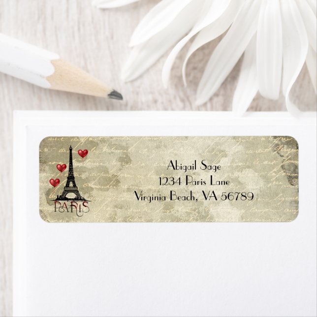 Paris, Eiffel Torn och Red Balloons Adress Returadress Etikett (Insitu)