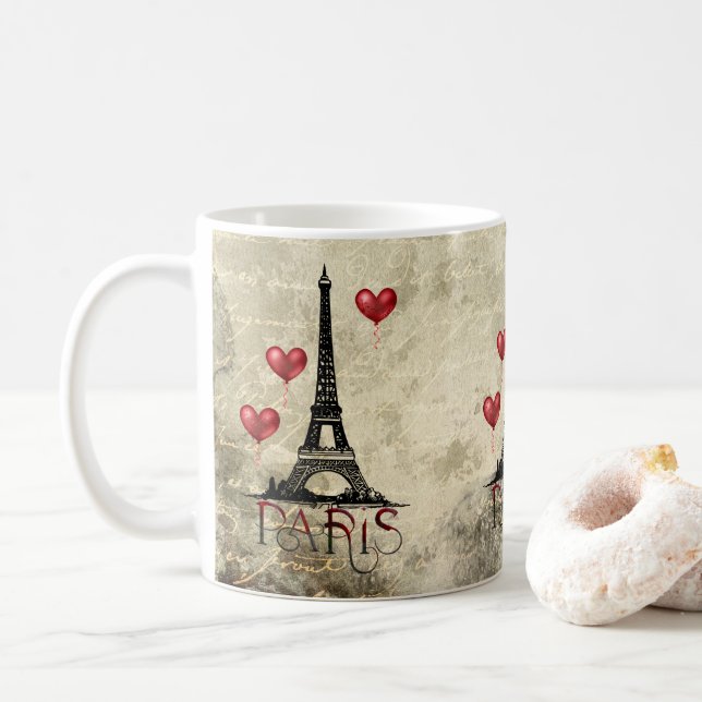 Paris, Eiffel Torn och Red Balloons Parchment Kaffemugg (Med munk)