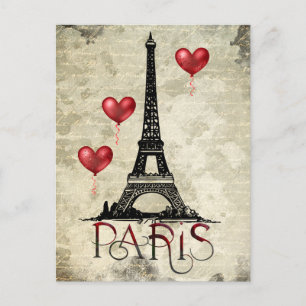 Paris, Eiffel Torn och Red Balloons Parchment Vykort