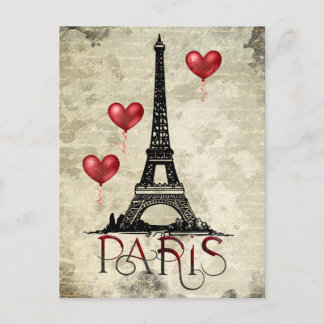 Paris, Eiffel Torn och Red Balloons Parchment Vykort