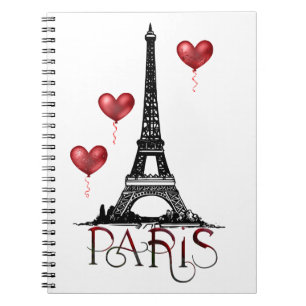 Paris, Eiffel Torn och Red Heart-ballonger Anteckningsbok