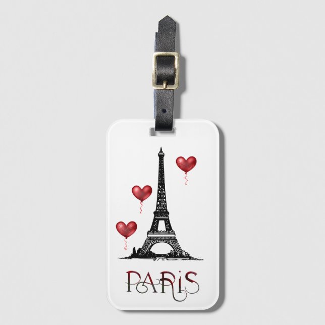 Paris, Eiffel Torn och Red Heart-ballonger Bagagebricka (Framsida vertikal)