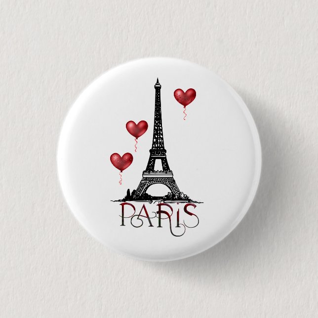 Paris, Eiffel Torn och Red Heart-ballonger Knapp (Framsida)