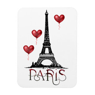 Paris, Eiffel Torn och Red Heart-ballonger Magnet